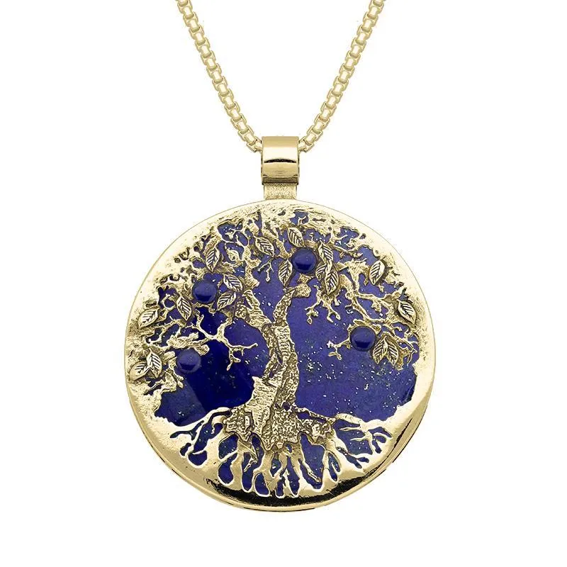 9ct Yellow Gold Lapis Lazuli Large Round Tree Of Life Necklace sold by Jura Watches