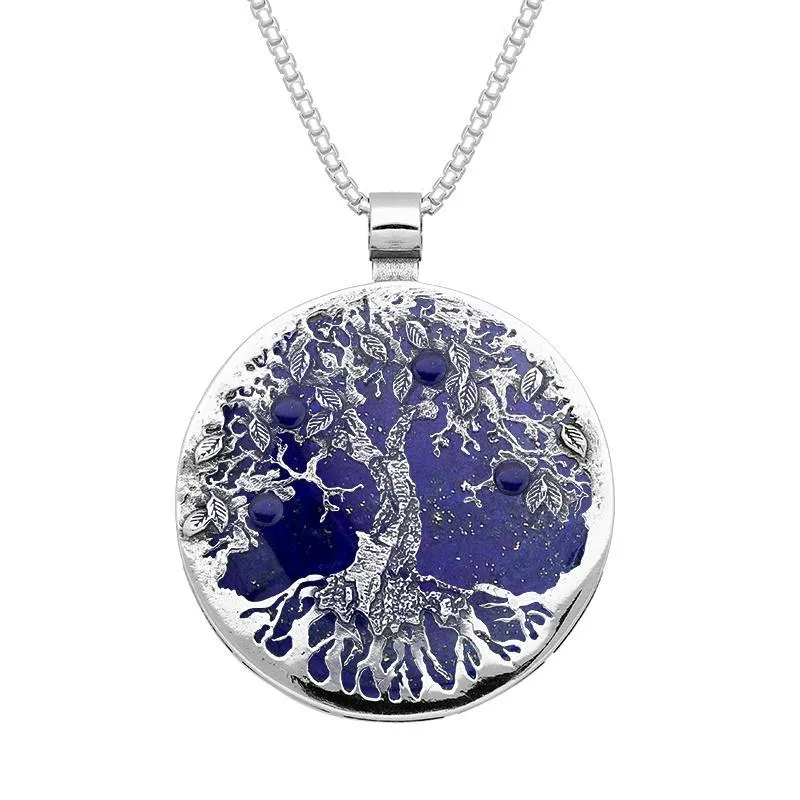 Sterling Silver Lapis Lazuli Large Round Tree Of Life Necklace sold by Jura Watches