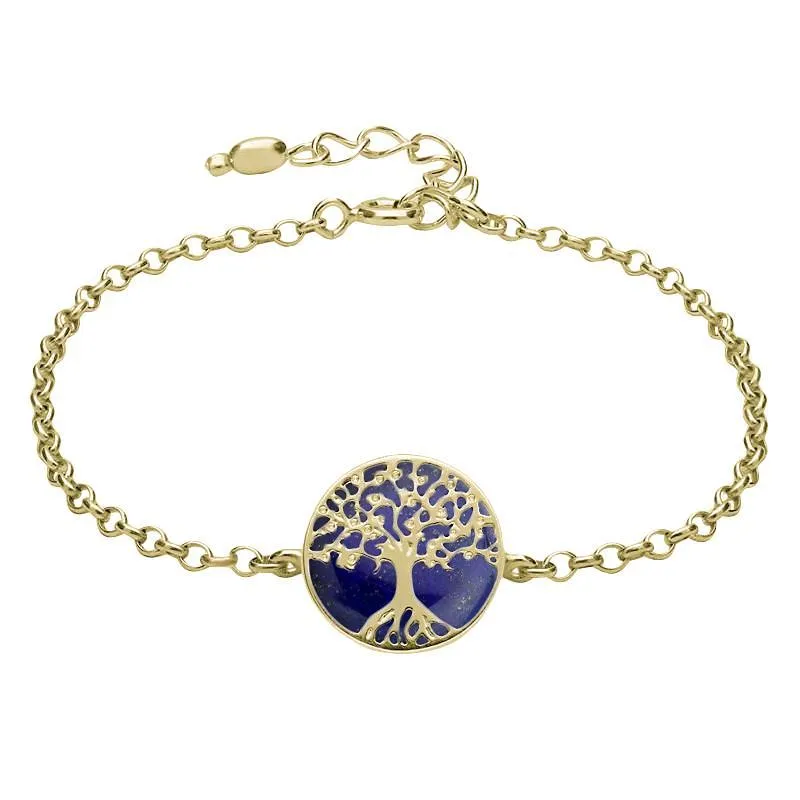 9ct Yellow Gold Lapis Lazuli Round Tree of Life Chain Bracelet sold by Jura Watches