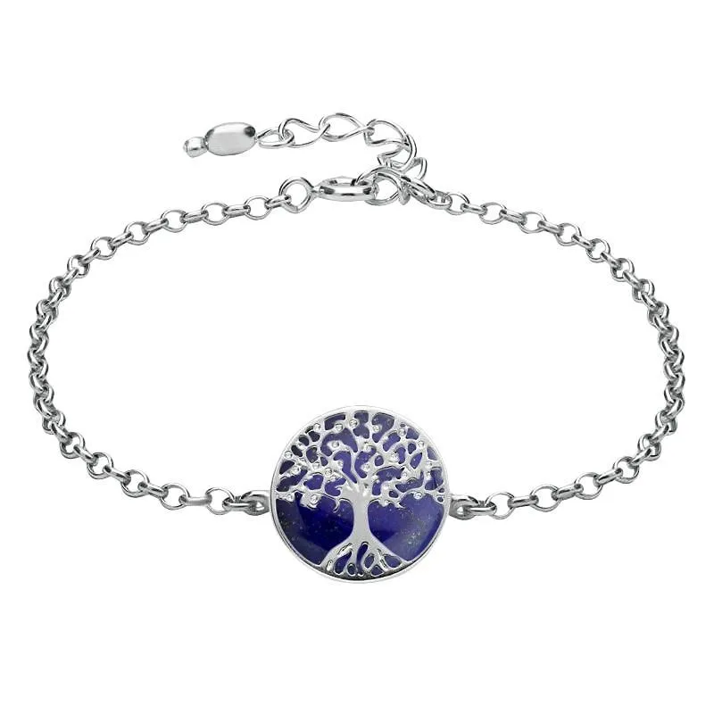Sterling Silver Lapis Lazuli Round Tree of Life Chain Bracelet sold by Jura Watches