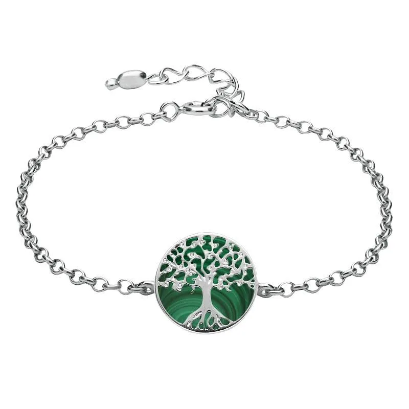 Sterling Silver Malachite Round Tree of Life Chain Bracelet sold by Jura Watches