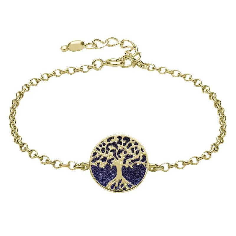 9ct Yellow Gold Blue Goldstone Round Tree of Life Chain Bracelet sold by Jura Watches