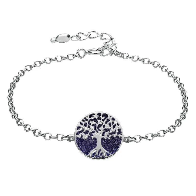 Sterling Silver Blue Goldstone Round Tree of Life Chain Bracelet sold by Jura Watches