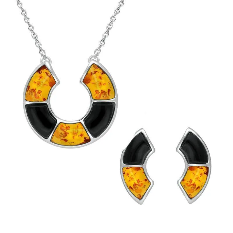 Sterling Silver Whitby Jet Amber Curved Stone Two Piece Set sold by Jura Watches