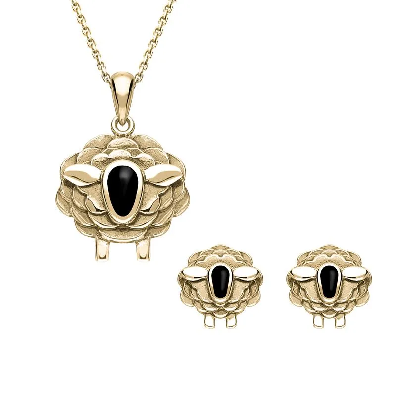 9ct Yellow Gold Whitby Jet Sheep Two Piece Set sold by Jura Watches