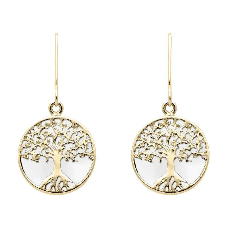 9ct Yellow Gold Bauxite Round Tree of Life Drop Earrings sold by Jura Watches