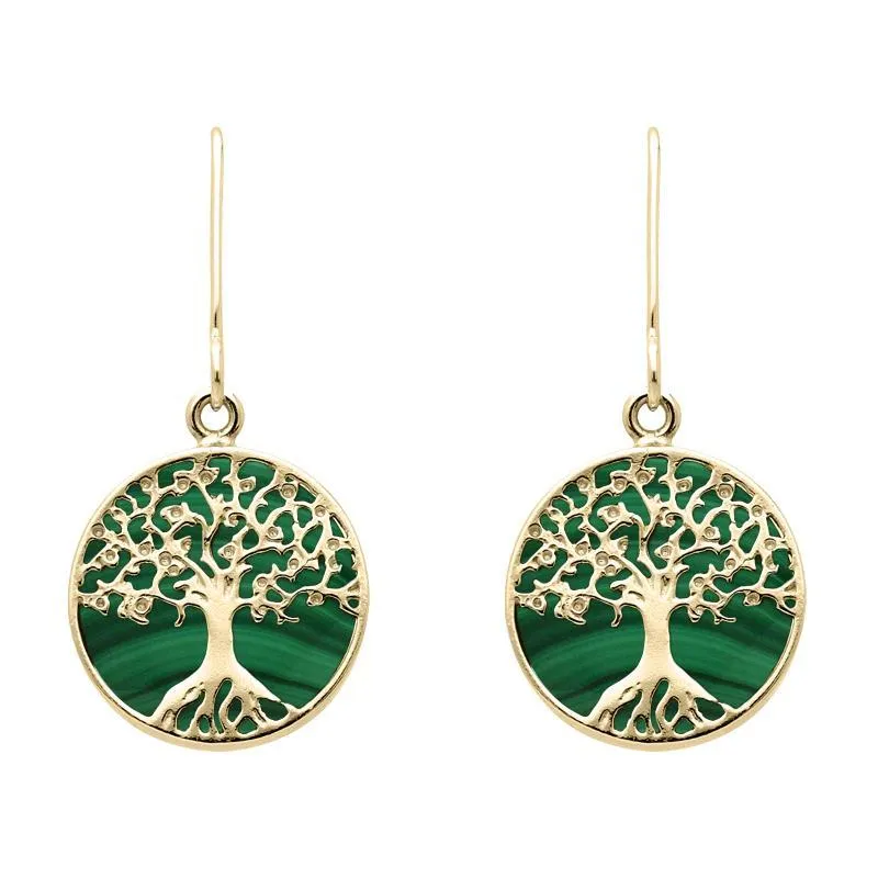 9ct Yellow Gold Malachite Round Tree of Life Drop Earrings sold by Jura Watches