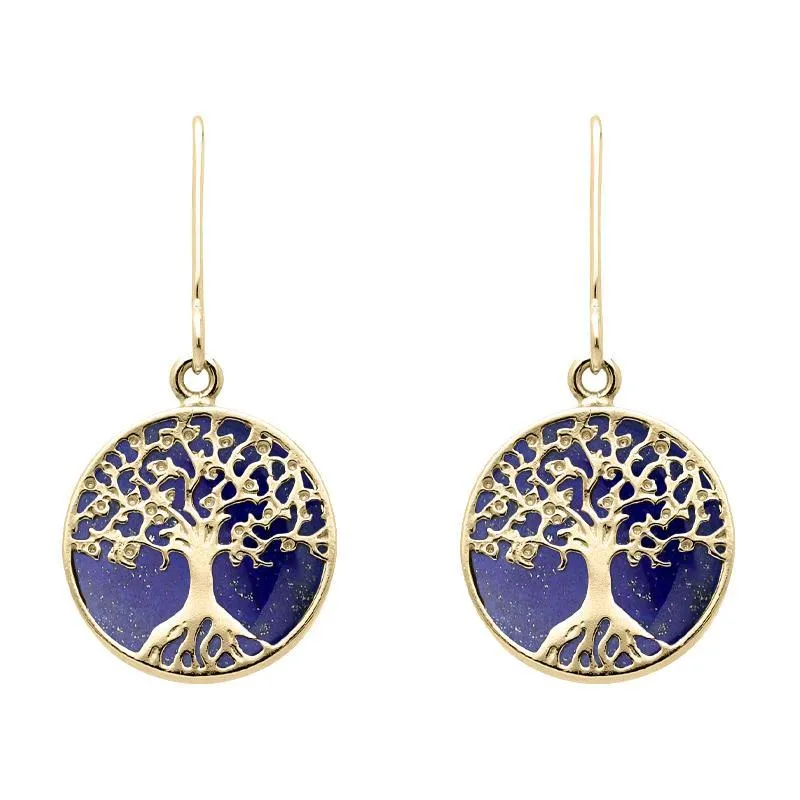 9ct Yellow Gold Lapis Lazuli Round Tree of Life Drop Earrings sold by Jura Watches