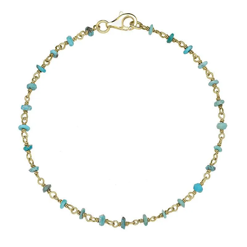Yellow Gold Plated Sterling Silver Turquoise 4mm Bead Chain Link Bracelet sold by Jura Watches