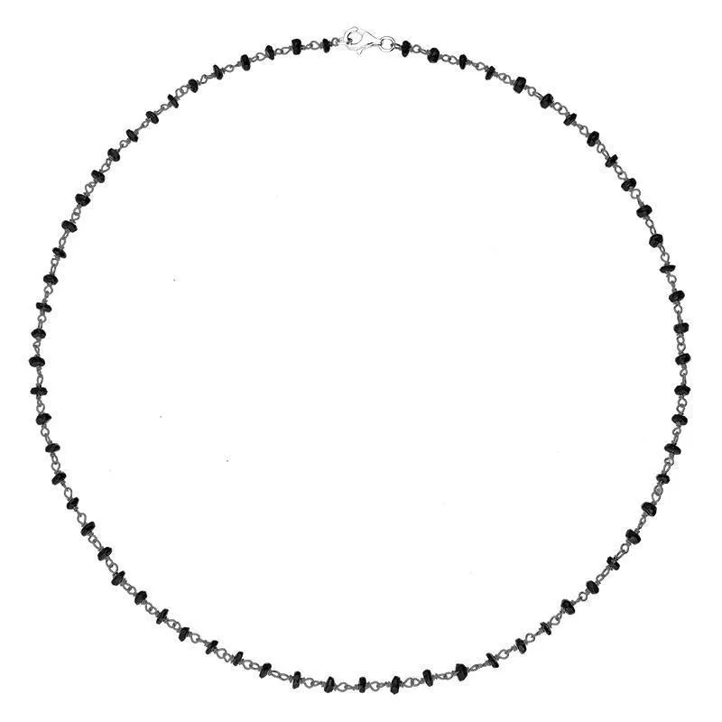 Rhodium Plate Whitby Jet 4mm Bead Chain Link Necklace sold by Jura Watches