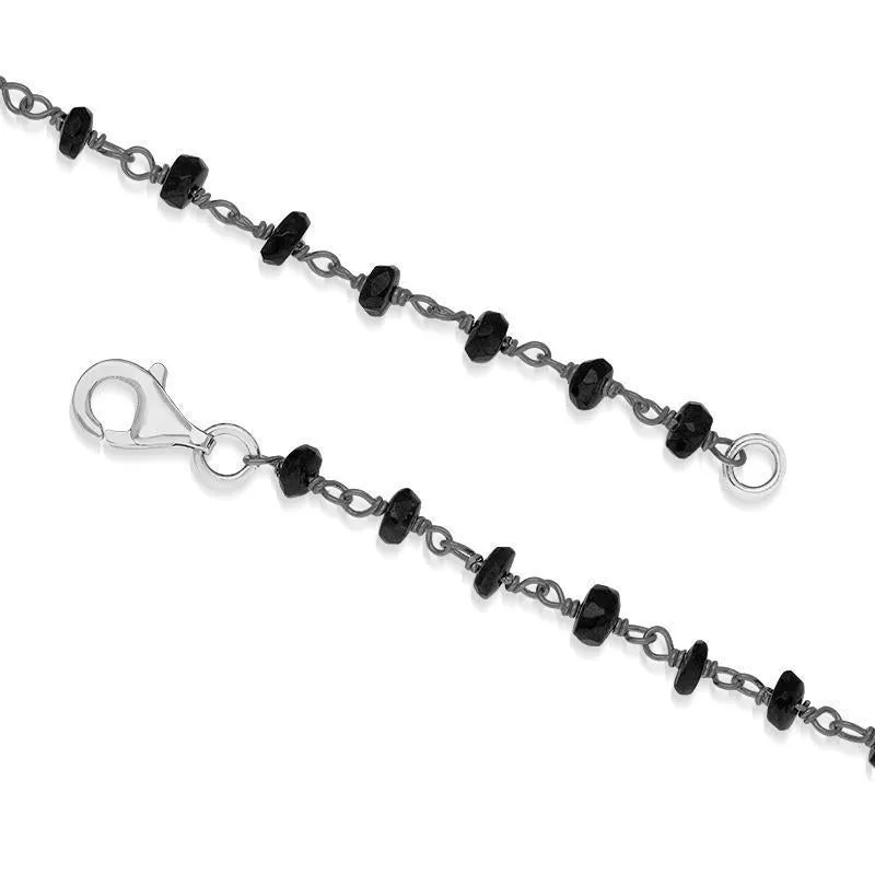 Rhodium Plate Whitby Jet 4mm Bead Chain Link Necklace sold by Jura Watches product image thumbnail 2