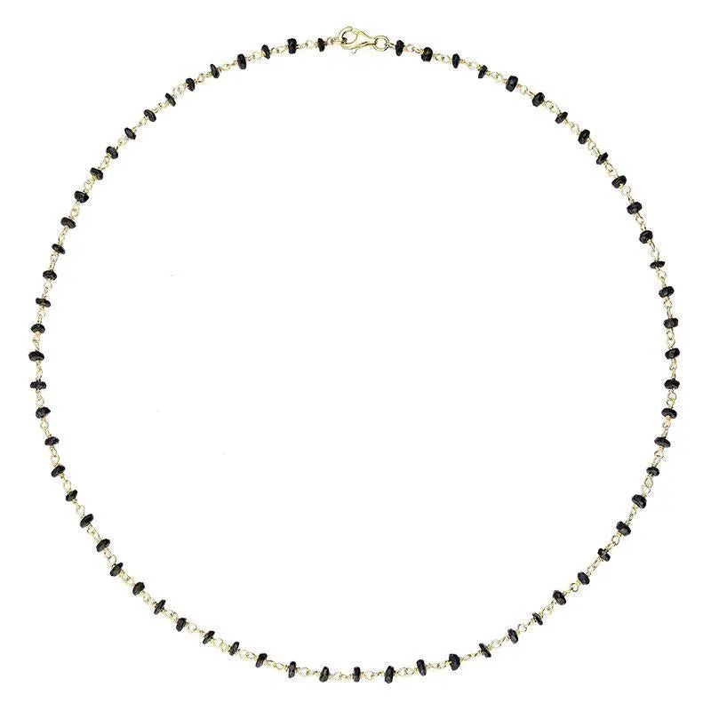 Yellow Gold Plated Sterling Silver Whitby Jet 4mm Bead Chain Link Necklace sold by Jura Watches