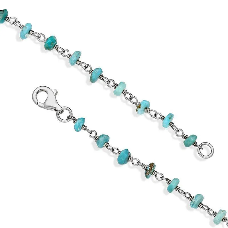 Sterling Silver Turquoise 4mm Bead Chain Link Necklace sold by Jura Watches product image thumbnail 2