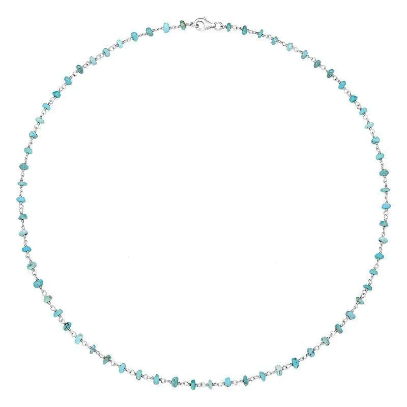Sterling Silver Turquoise 4mm Bead Chain Link Necklace sold by Jura Watches