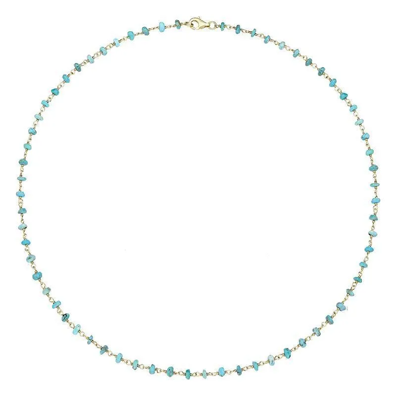 Yellow Gold Plated Sterling Silver Turquoise 4mm Bead Chain Link Necklace sold by Jura Watches