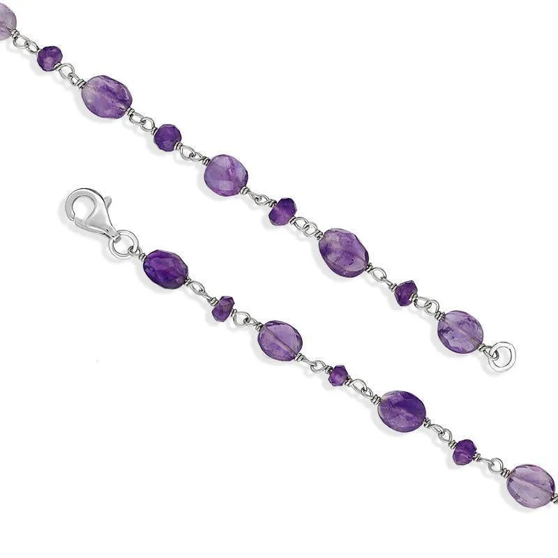 Sterling Silver Amethyst Bead Chain Link Necklace sold by Jura Watches product image thumbnail 2