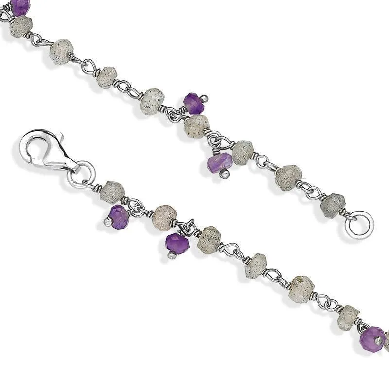 Sterling Silver Labradorite Amethyst 4mm Bead Chain Link Necklace sold by Jura Watches product image thumbnail 2