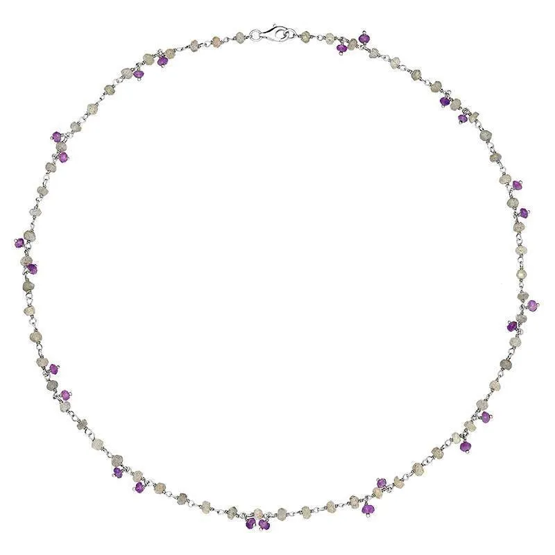 Sterling Silver Labradorite Amethyst 4mm Bead Chain Link Necklace sold by Jura Watches