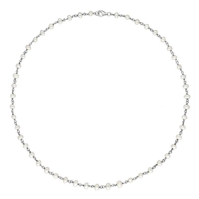 Sterling Silver White Pearl Bead Chain Link Necklace sold by Jura Watches