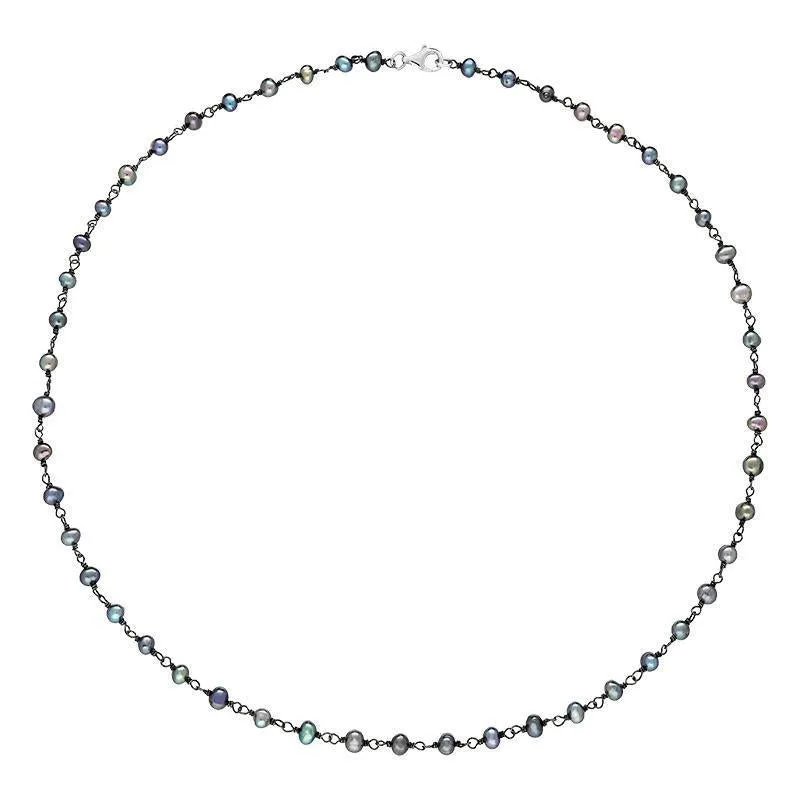 Sterling Silver Black Pearl Bead Chain Link Necklace sold by Jura Watches