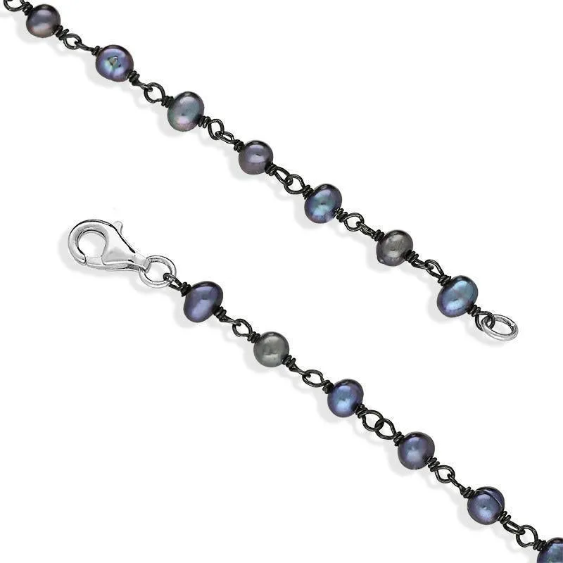 Sterling Silver Black Pearl Bead Chain Link Necklace sold by Jura Watches product image thumbnail 2