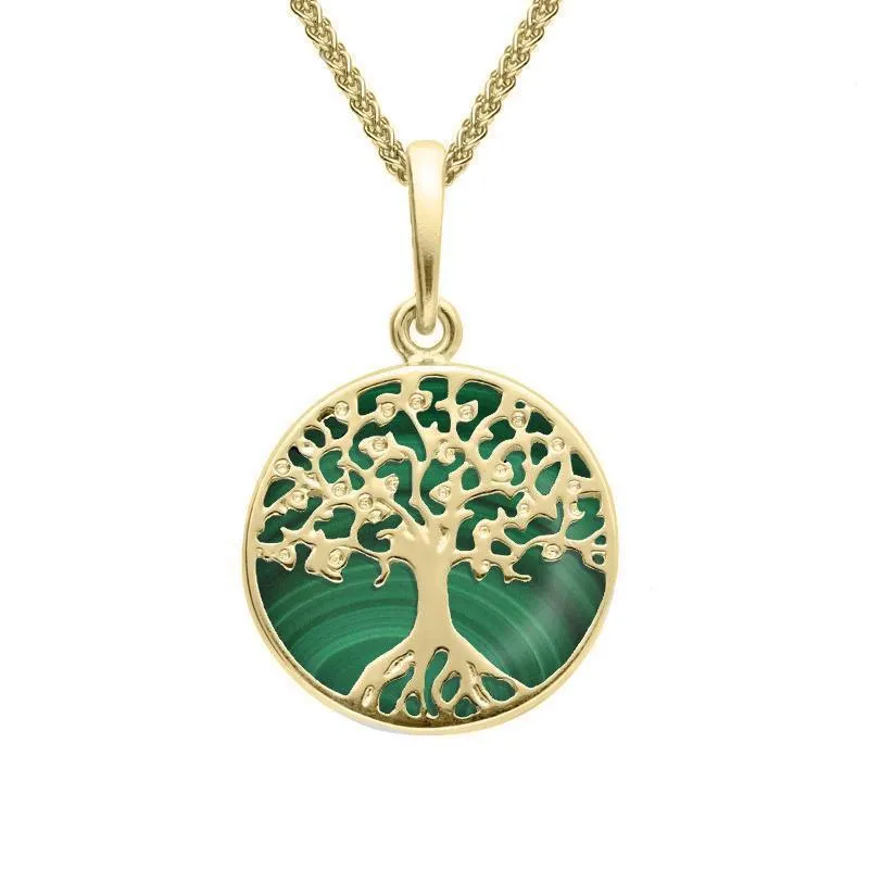 9ct Yellow Gold Malachite Small Round Tree Of Life Necklace sold by Jura Watches