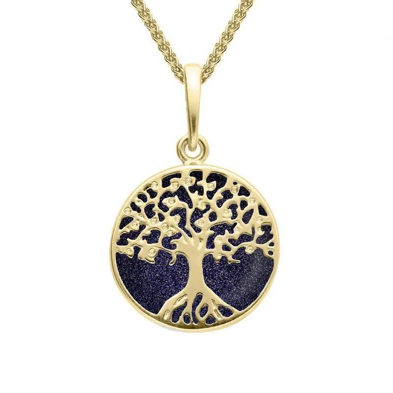 9ct Yellow Gold Blue Goldstone Small Round Tree Of Life Necklace sold by Jura Watches