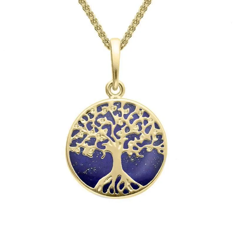 9ct Yellow Gold Lapis Lazuli Small Round Tree Of Life Necklace sold by Jura Watches