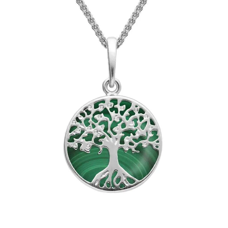 Sterling Silver Malachite Small Round Tree Of Life Necklace sold by Jura Watches