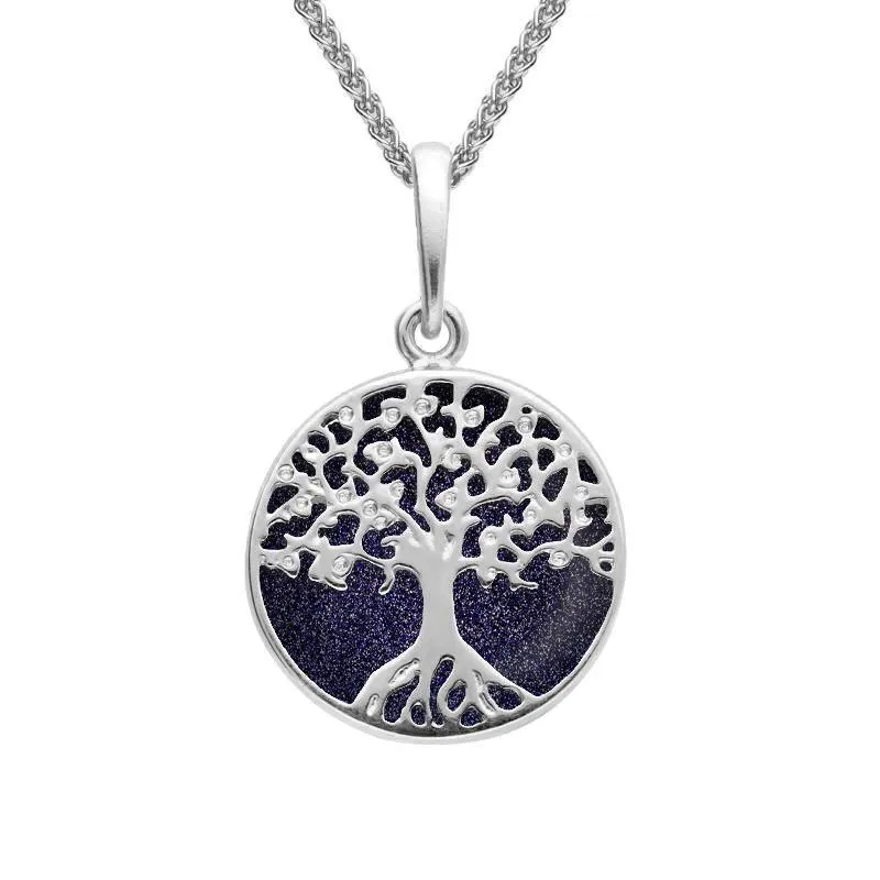 Sterling Silver Blue Goldstone Small Round Tree Of Life Necklace sold by Jura Watches