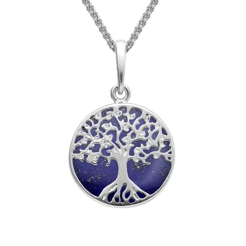 Sterling Silver Lapis Lazuli Small Round Tree Of Life Necklace sold by Jura Watches