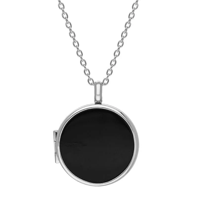 Sterling Silver Whitby Jet Medium Round Locket sold by Jura Watches