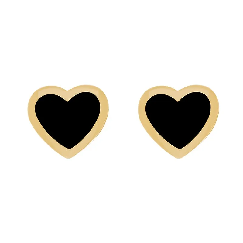 9ct Yellow Gold Whitby Jet Heart Stud Earrings sold by Jura Watches