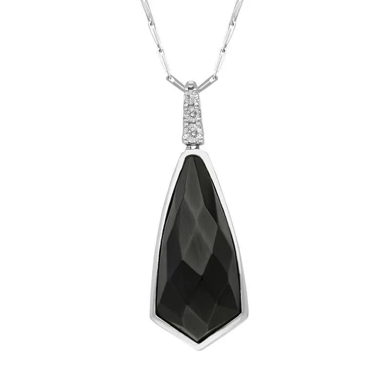 18ct White Gold Whitby Jet Diamond Faceted Abstract Shaped Necklace D sold by Jura Watches