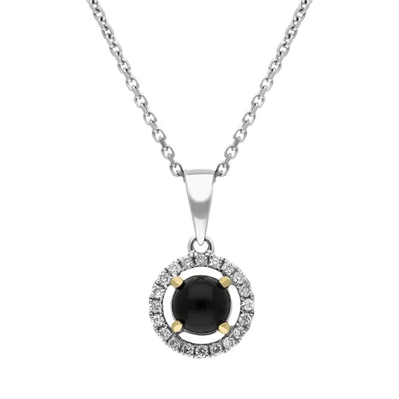 18ct White Gold Whitby Jet 0.09ct Diamond Set Round Necklace sold by Jura Watches
