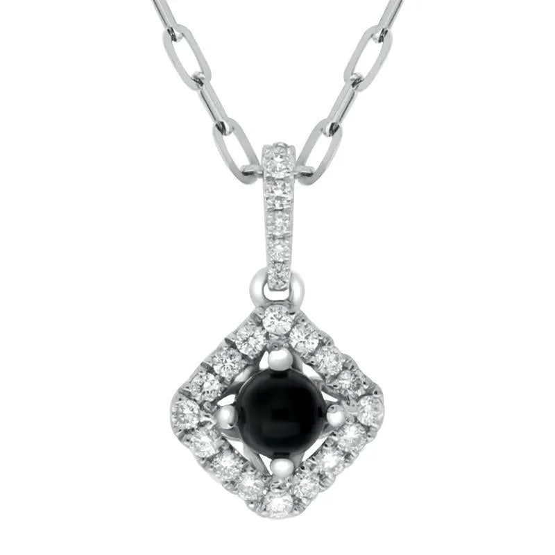 18ct White Gold Whitby Jet 0.15ct Diamond Set Rhombus Necklace sold by Jura Watches