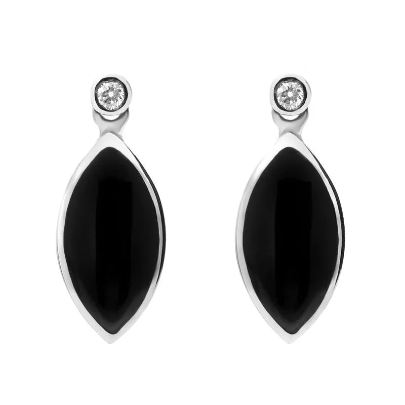 9ct White Gold Whitby Jet Diamond Marquise Shaped Drop Earrings sold by Jura Watches