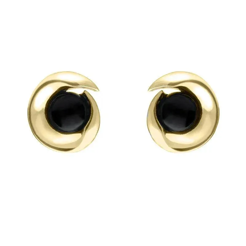 9ct Yellow Gold Whitby Jet Spiral Stud Earrings sold by Jura Watches