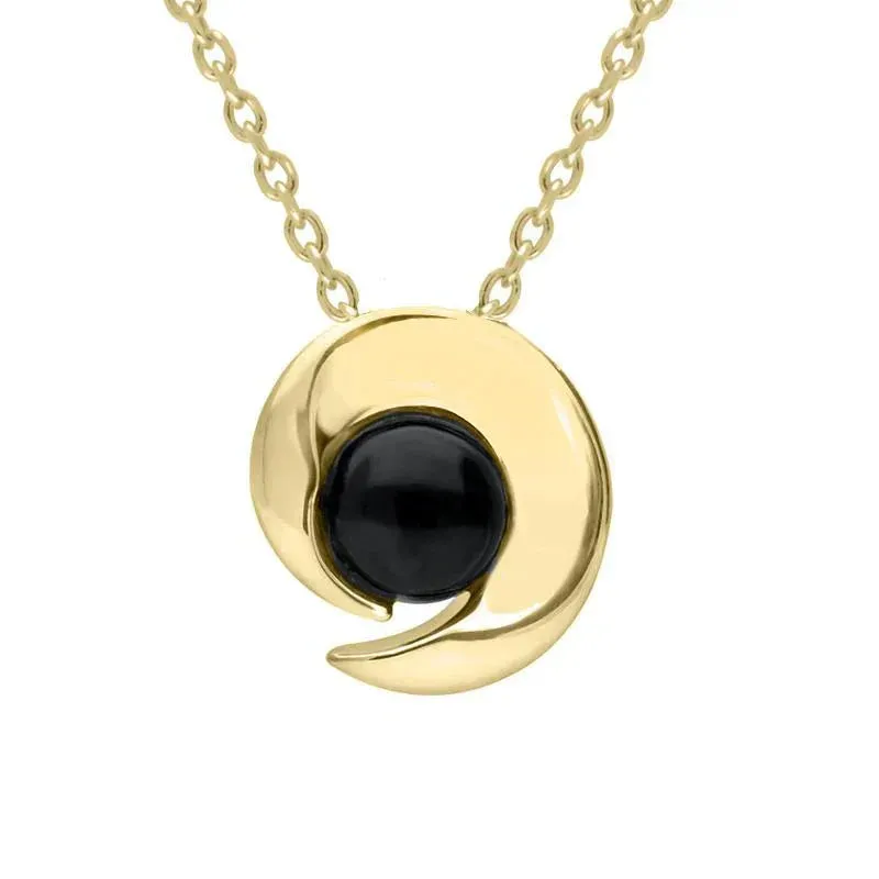 9ct Yellow Gold Whitby Jet Spiral Flower Necklace sold by Jura Watches