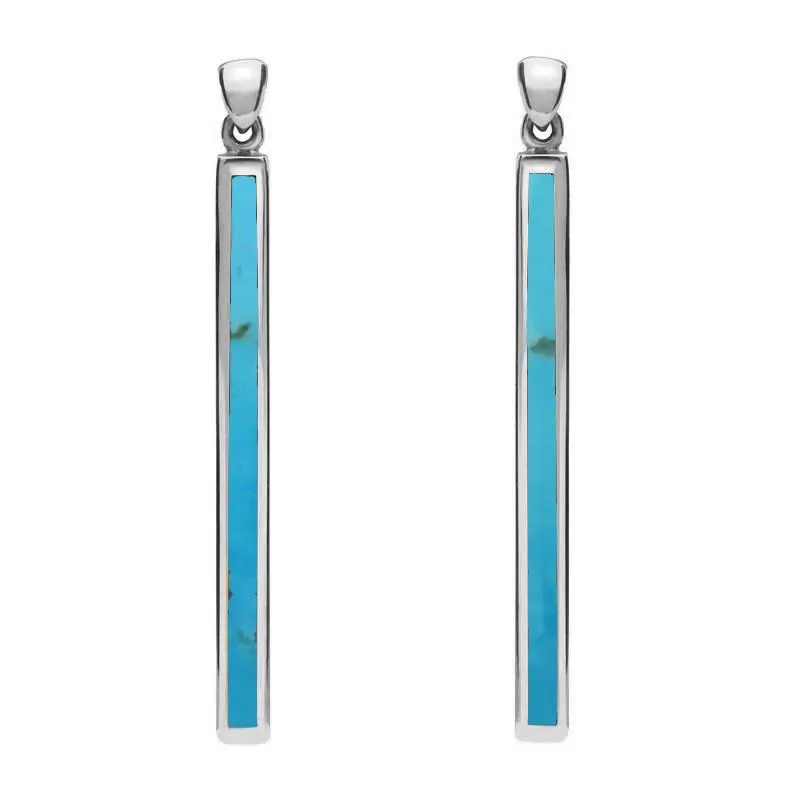 Sterling Silver Turquoise Long Slim Drop Earrings sold by Jura Watches