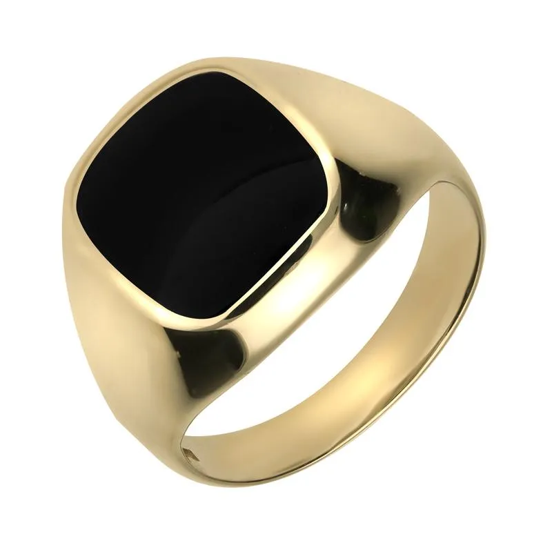 18ct Yellow Gold Whitby Jet Large Cushion Signet Ring sold by Jura Watches