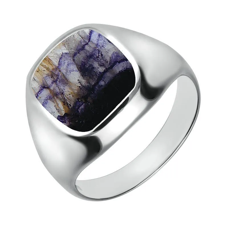 Sterling Silver Blue John Large Cushion Signet Ring sold by Jura Watches