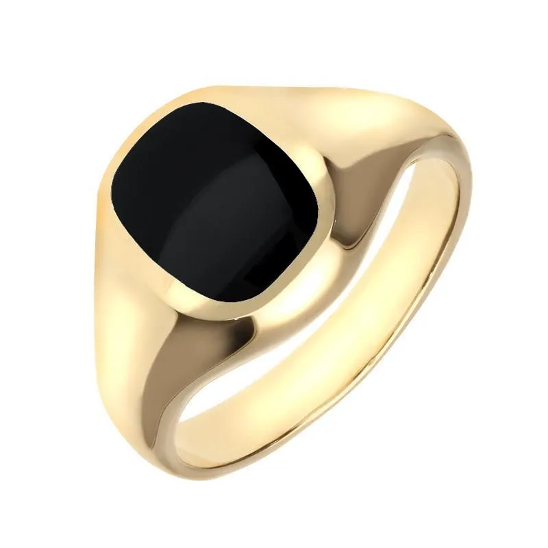 18ct Yellow Gold Whitby Jet Small Cushion Signet Ring sold by Jura Watches