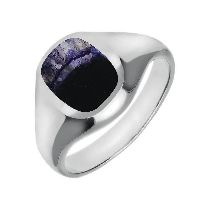 Sterling Silver Blue John Small Cushion Signet Ring sold by Jura Watches