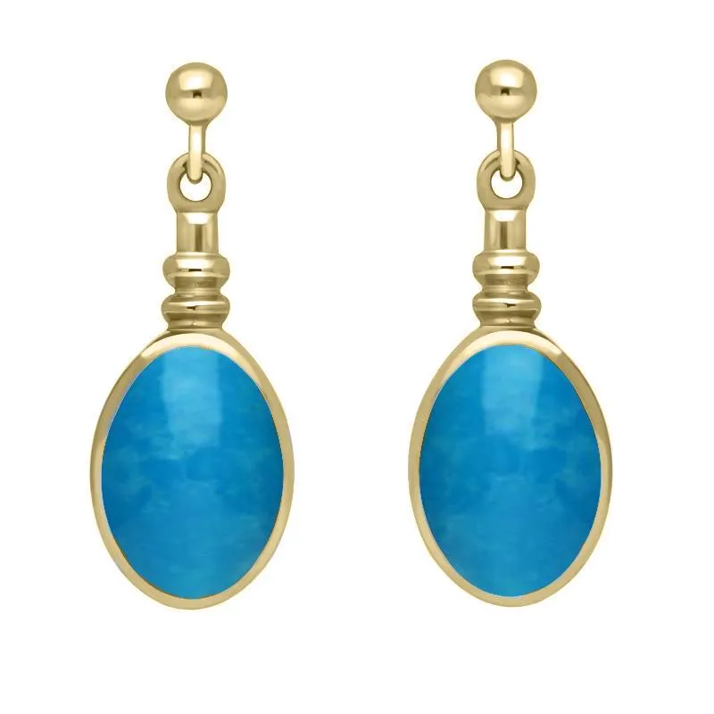 9ct Yellow Gold Turquoise Oval Bottle Top Drop Earrings sold by Jura Watches