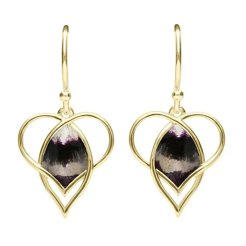 9ct Yellow Gold Blue John Open Heart Twist Drop Earrings sold by Jura Watches