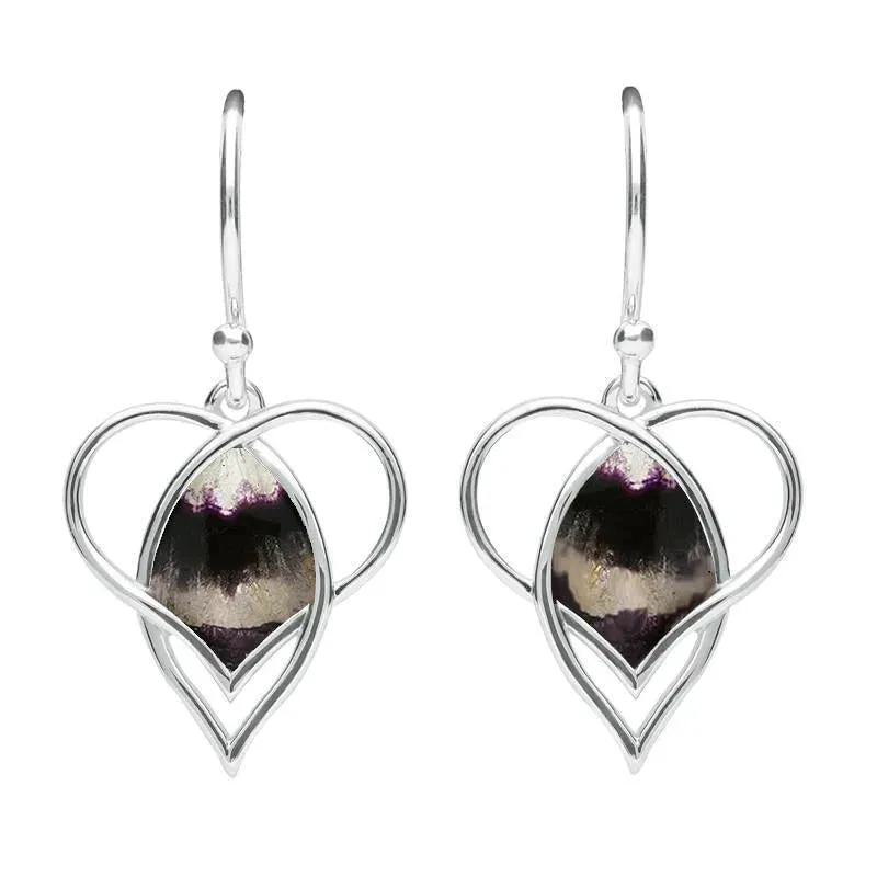 Sterling Silver Blue John Open Heart Twist Drop Earrings sold by Jura Watches