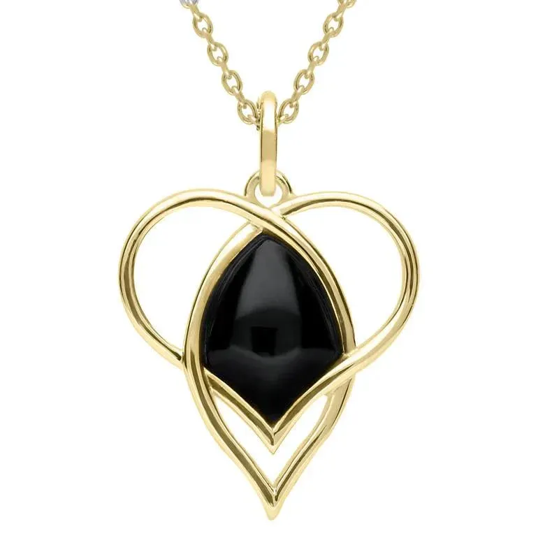 9ct Yellow Gold Whitby Jet Open Heart Twist Necklace sold by Jura Watches