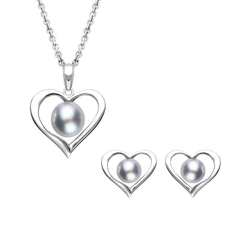 Sterling Silver Grey Pearl Open Heart Two Piece Set sold by Jura Watches