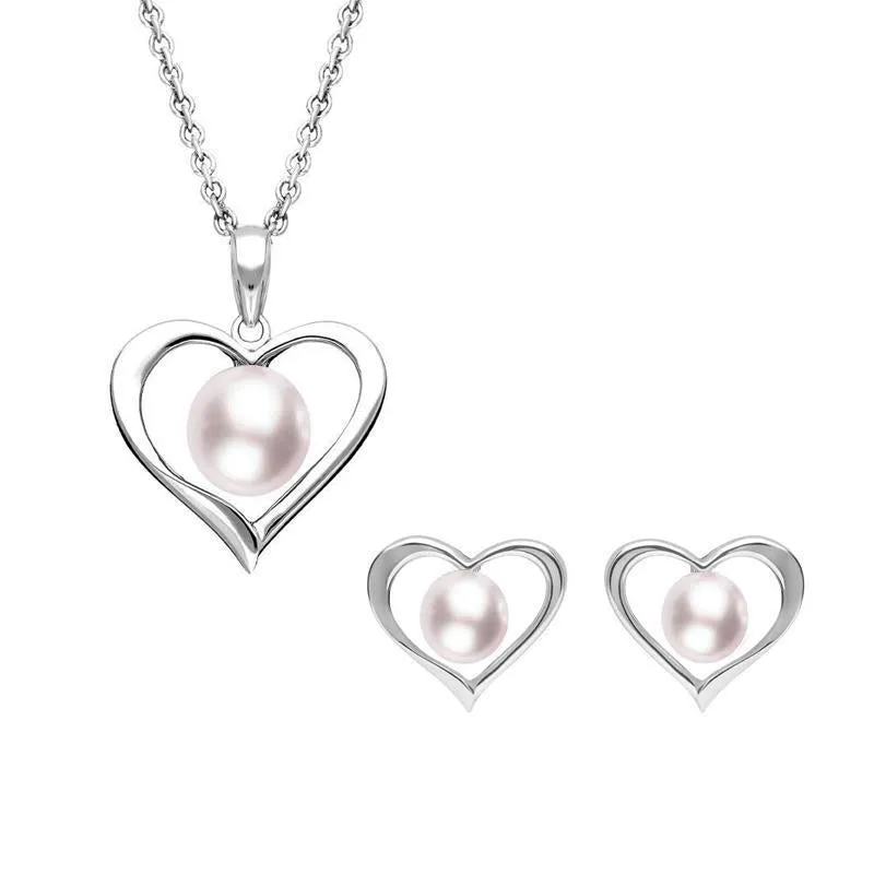 Sterling Silver Pink Pearl Open Heart Two Piece Set sold by Jura Watches